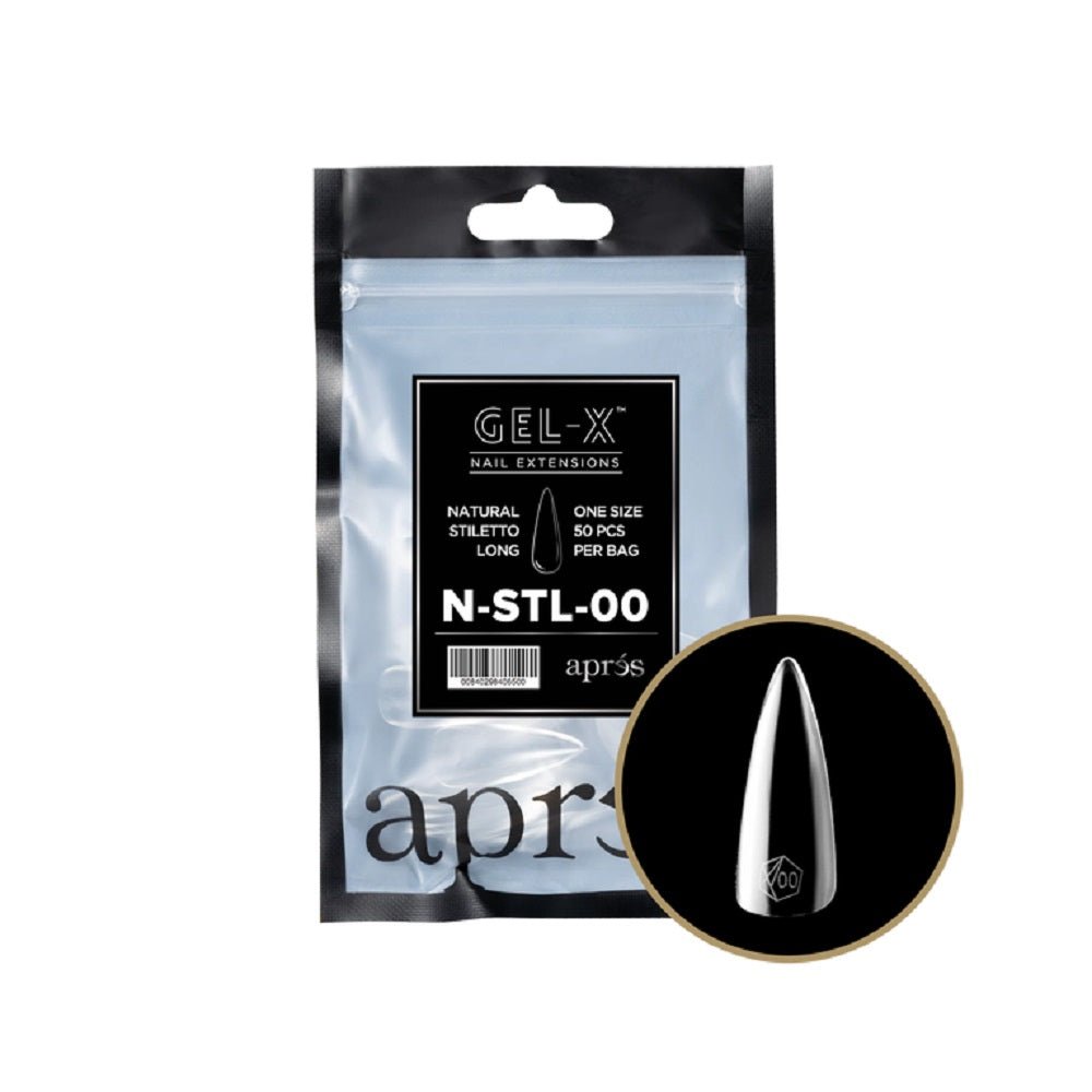 *APRES GEL - X TIPS REFILL PACK 50 PC NATURAL STILETTO LONG #0 - Purple Beauty Supplies