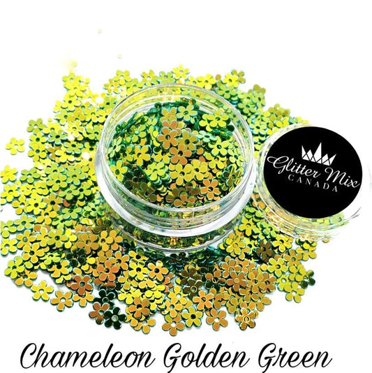 GLITTER MIX- CHAMELEON GOLDEN GREEN DAISY - Purple Beauty Supplies