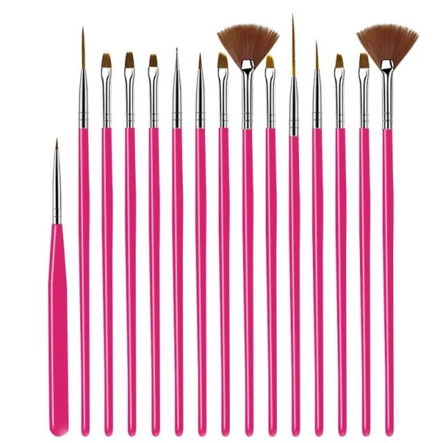 NAIL ART BRUSH SET 15 PC - Purple Beauty Supplies