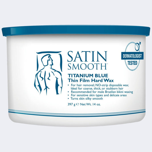 SATIN SMOOTH WAX TITANIUM BLUE 14 OZ/397 G - Purple Beauty Supplies