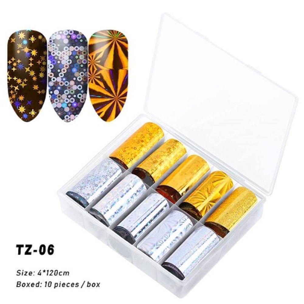 TRANSFER FOIL SET 10 PC TZ-06 - Purple Beauty Supplies