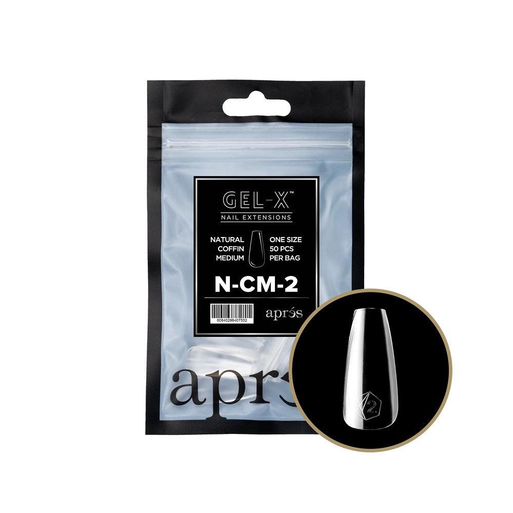 APRES GEL-X 2.0 TIPS NATURAL COFFIN MEDIUM REFILL #02 50 PC - Purple Beauty Supplies