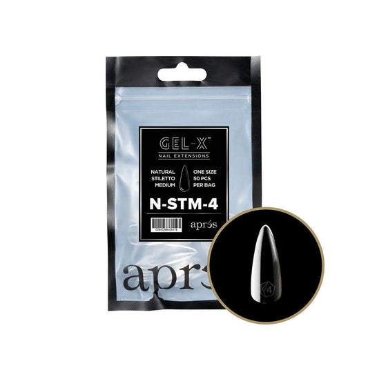 APRES GEL-X 2.0 TIPS NATURAL STILETTO MEDIUM REFILL #04 50 PC - Purple Beauty Supplies