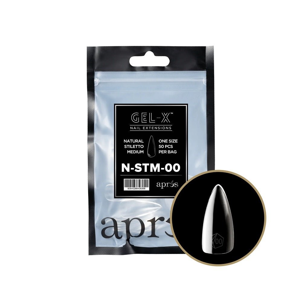 APRES GEL-X 2.0 TIPS NATURAL STILETTO MEDIUM REFILL #05 50 PC - Purple Beauty Supplies