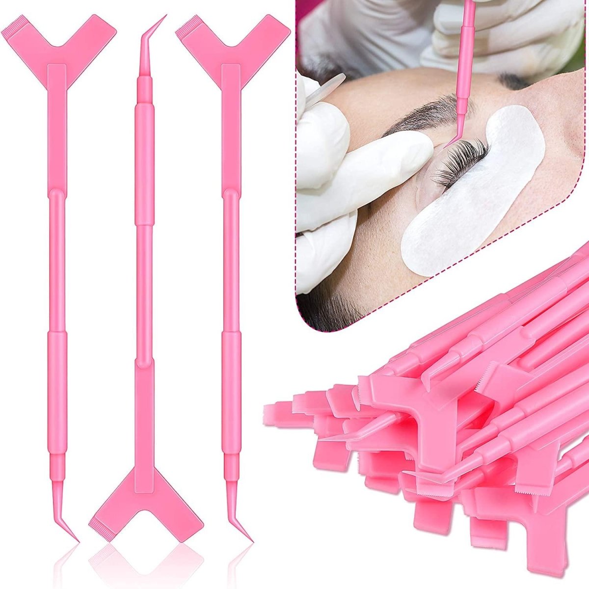 DISPOSABLE "Y" LASH LIFTING TOOL - PINK - 12 PK - Purple Beauty Supplies