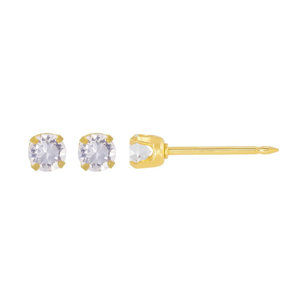 INVERNESS EARRINGS- 24K GP 3MM CRYSTAL, APRIL - Purple Beauty Supplies