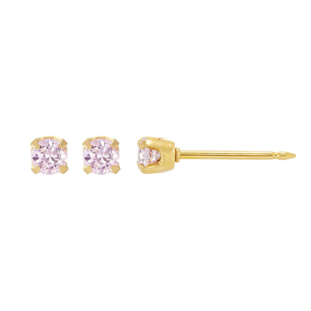 INVERNESS EARRINGS- 24K GP 3MM PINK ICE CZ - Purple Beauty Supplies