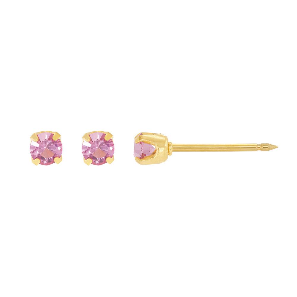 INVERNESS EARRINGS- 24K GP 3MM ROSE, OCTOBER - Purple Beauty Supplies