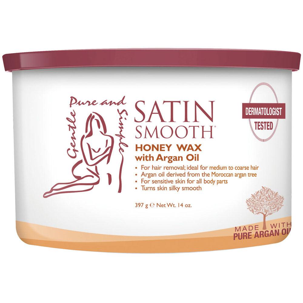 SATIN SMOOTH WAX HONEY WAX WITH ARGAN OIL 14 OZ/397 G - Purple Beauty Supplies