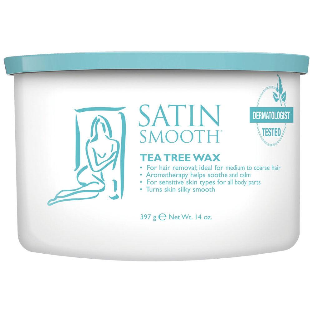 SATIN SMOOTH WAX TEA TREE W/ EUCALYPTUS 14 OZ/397 G - Purple Beauty Supplies