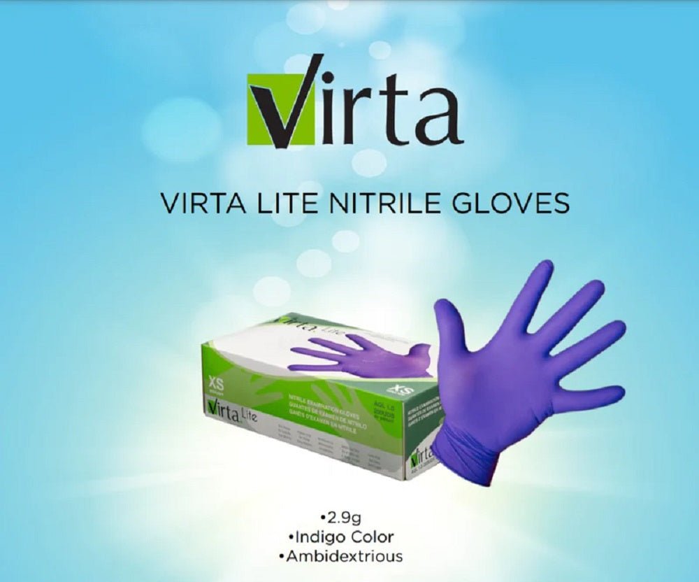 VIRTA LITE NITRILE GLOVES POWDER FREE 200/BOX L - Purple Beauty Supplies