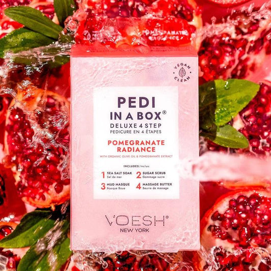 VOESH PEDI IN A BOX DELUXE 4 STEP - POMEGRANATE RADIANT - Purple Beauty Supplies