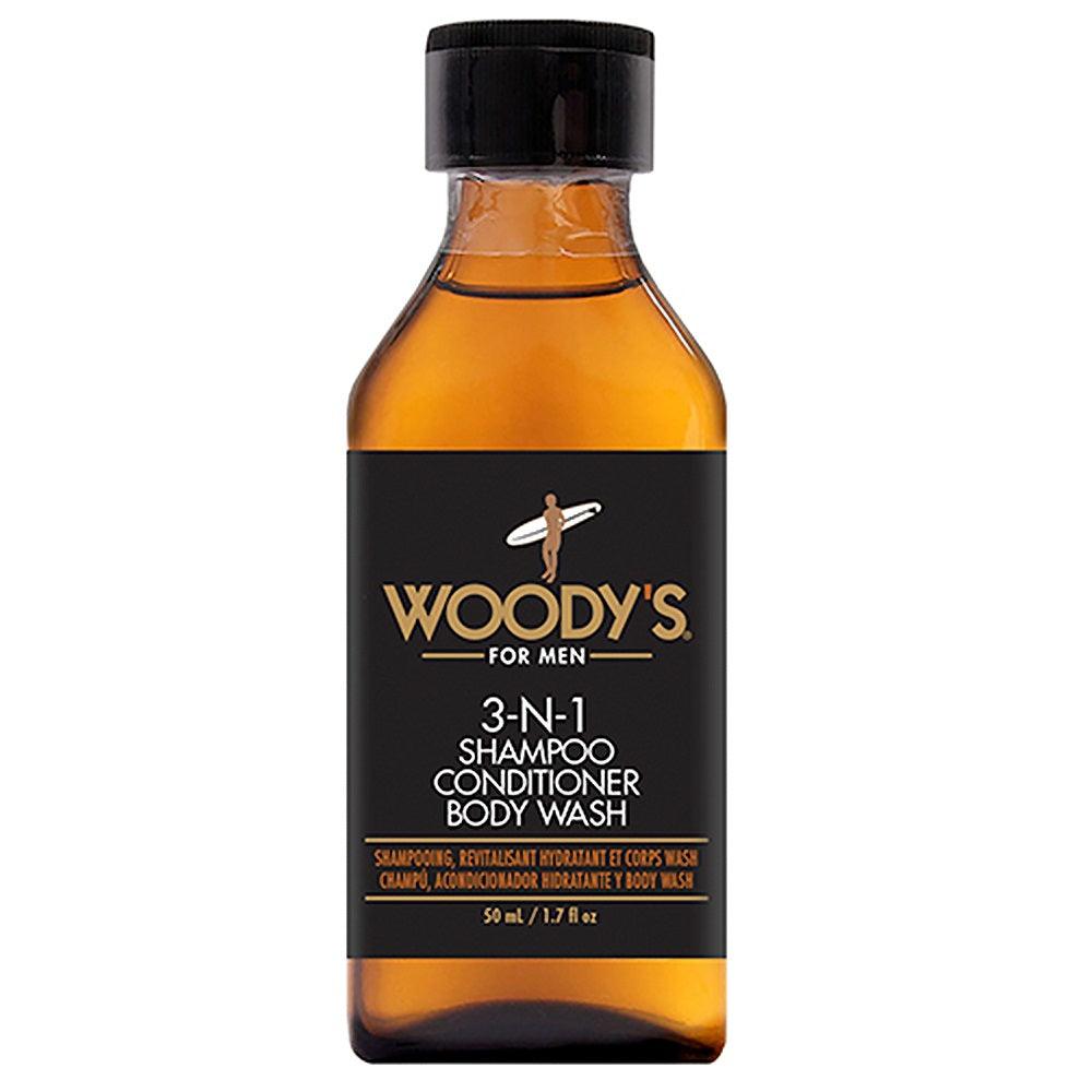 WOODY'S 3-N-1 SHAMPOO CONDITIONER BODY WASH 1.7 OZ - Purple Beauty Supplies